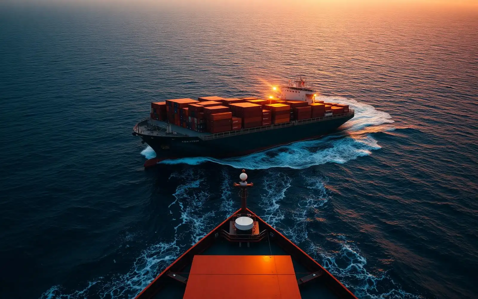 Cargo ship at sunrise